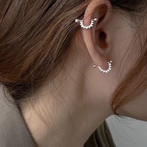 New Sterling Silver 925 Crystal Half Circle Bar Earrings set